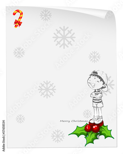 A christmas card template with a young boy above the poinsettia