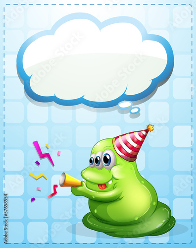 A green monster celebrating with an empty cloud template