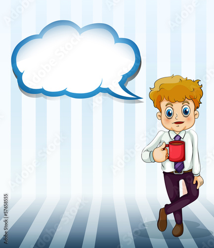 A man drinking coffee with an empty callout