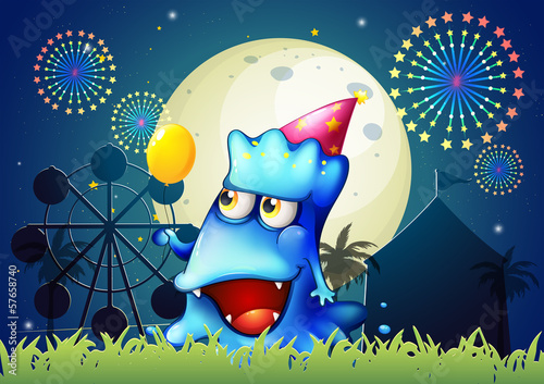 A monster at the carnival with a yellow balloon