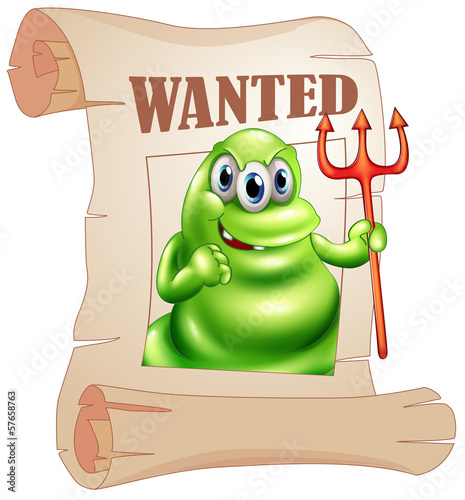A wanted monster holding a death fork