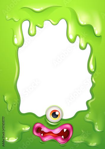 A green border template with a monster's eye and lips