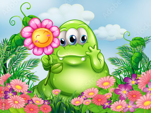 A fat green monster in the garden