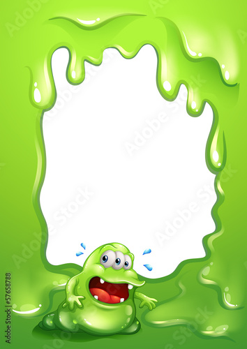 A green border design with a green monster exercising