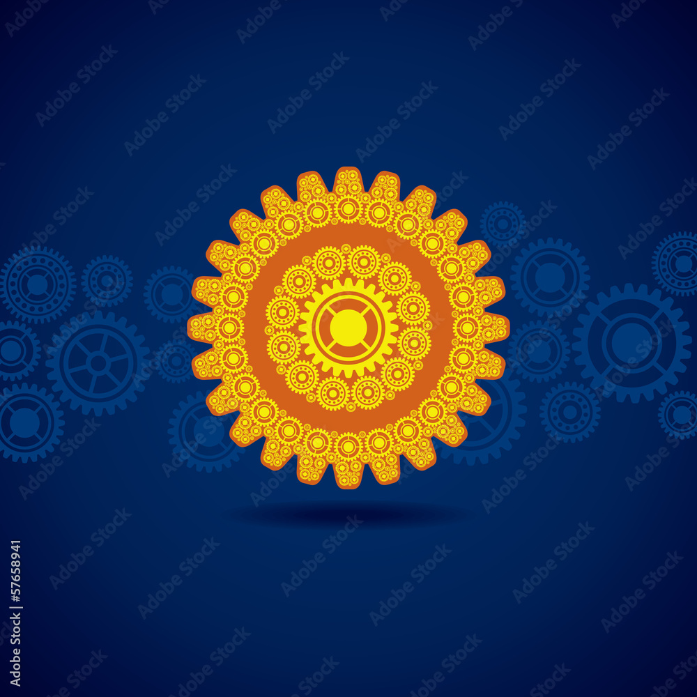 Fototapeta premium Illustration of yellow gear on blue background