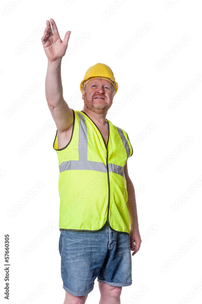 Builder in hard hat directing - isolated on white Builder in hard hat directing - isolated on white