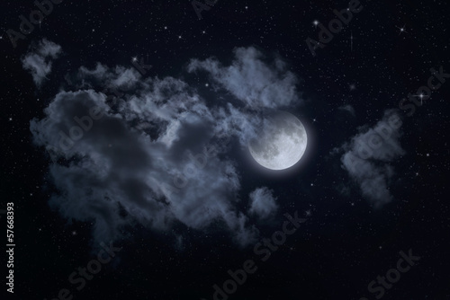 Night starry sky and moon