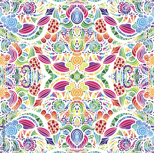 Mosaic vector seamless pattern with flowers