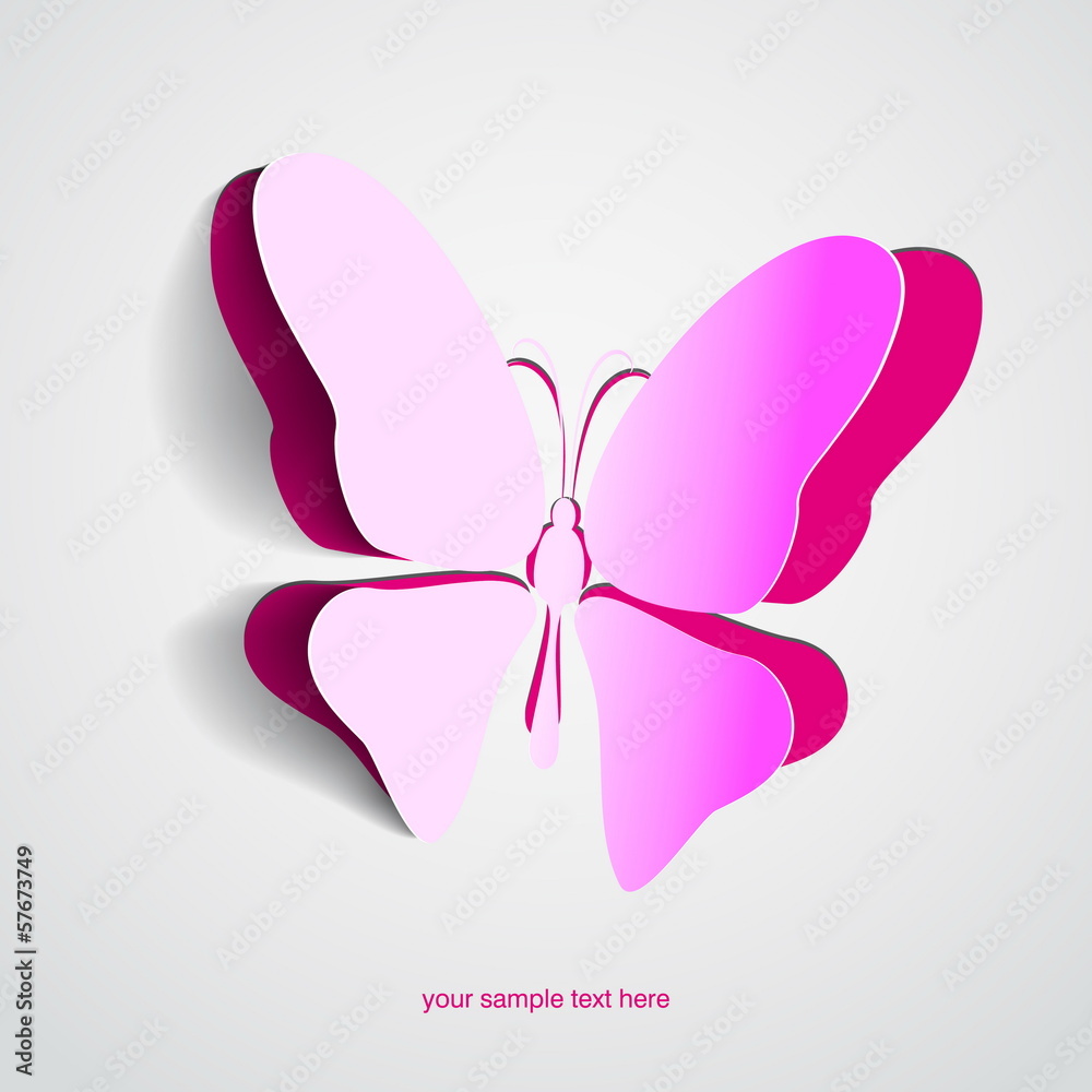 Greeting card with paper butterfly - vector