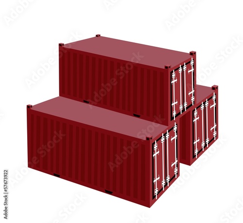 Three Red Cargo Container on White Background