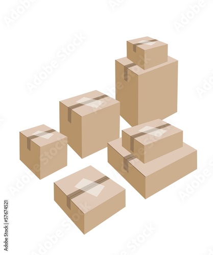 A Stack of Cardboard Boxes with White Labels