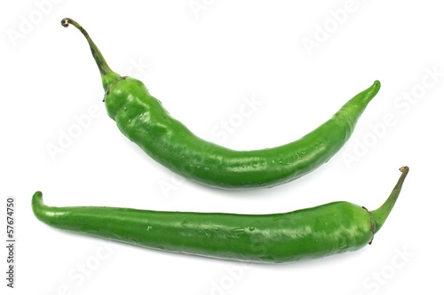 Green hot pepper isolated on white