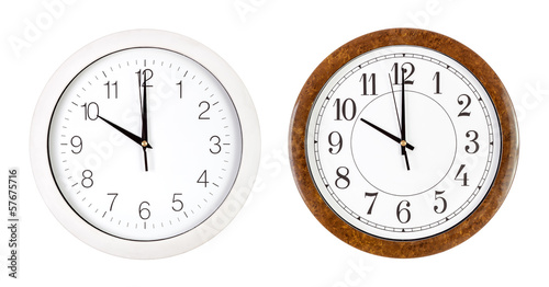 Two clock faces showing ten o'clock