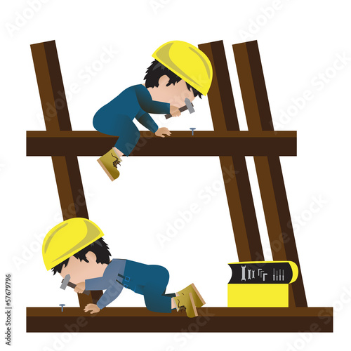 Very Detailed Drawn Builder Workers Set - Isolated On White