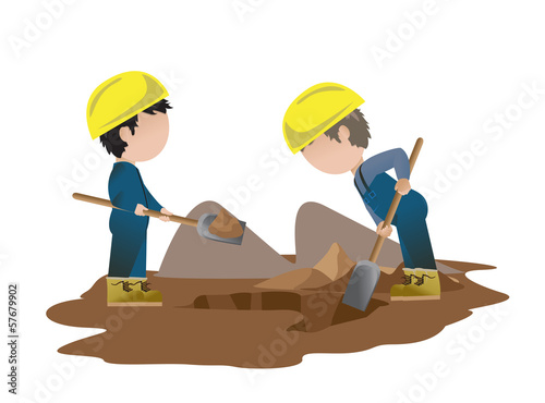 Very Detailed Drawn Builder Workers Set - Isolated On White