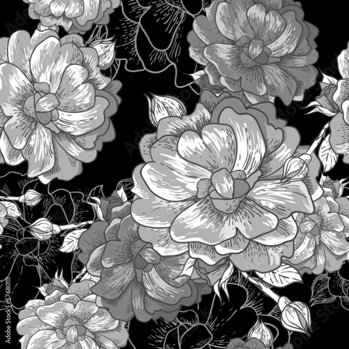 Wallpaper Mural Beautiful Monochrome Seamless Rose Background Torontodigital.ca