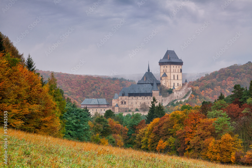Autumn scenery with Karlstejn Castle Autumn scenery with Karlstejn Castle