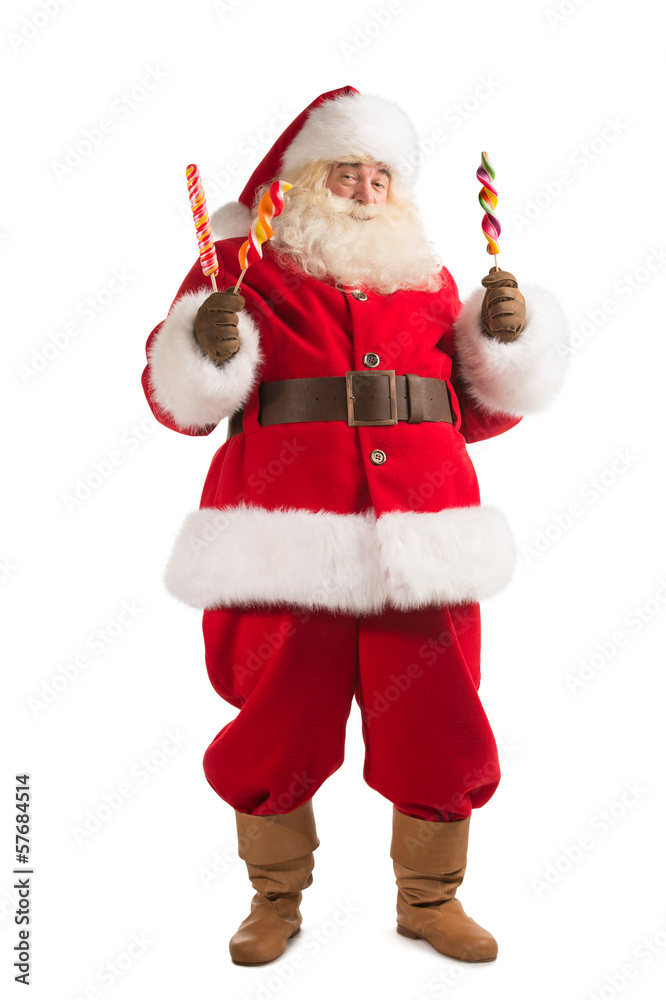 Portrait of happy Santa Claus holding candy Portrait of happy Santa Claus holding candy