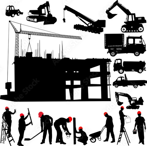 construction objects vector crane  worker  building