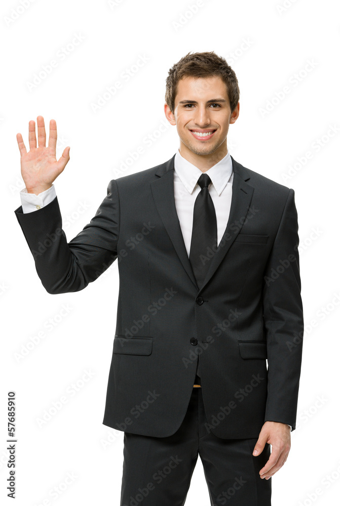 Half-length portrait of waving hand businessman Half-length portrait of waving hand businessman