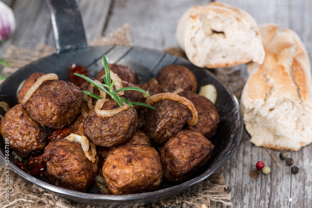 Portion of homemade Matballs in a pan