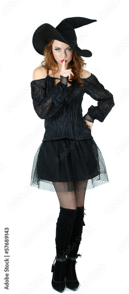 Halloween witch with broom isolated on white Halloween witch with broom isolated on white