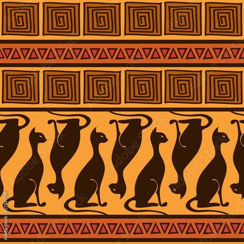 African ornament seamless pattern with cats