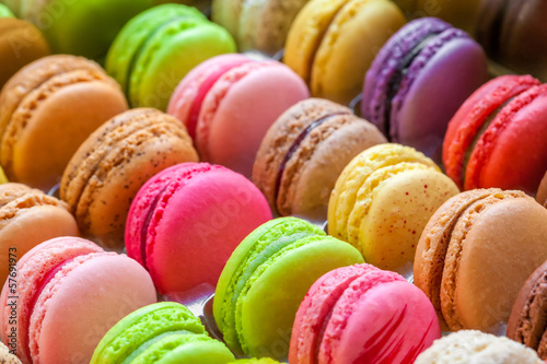 traditional french colorful macarons in a box photo