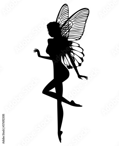 Silhouette of a fairy isolated on white background