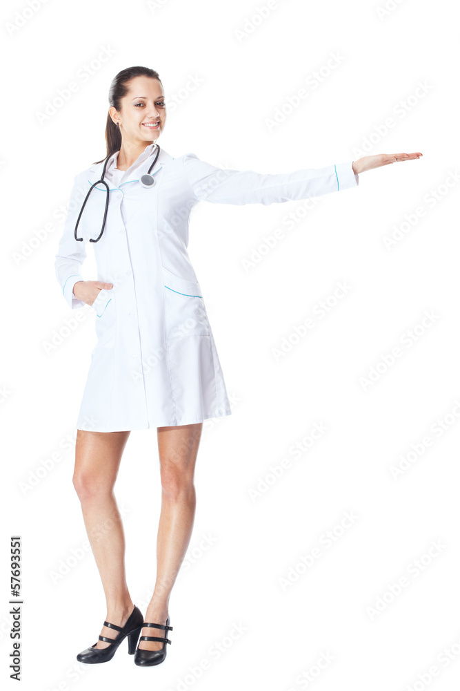 Female doctor showing a copy space Female doctor showing a copy space