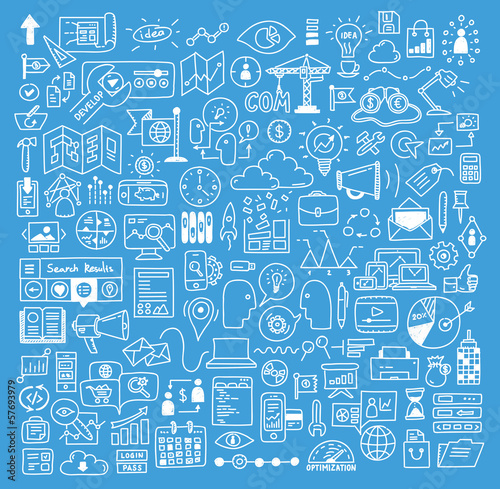 Business and website development doodles elements