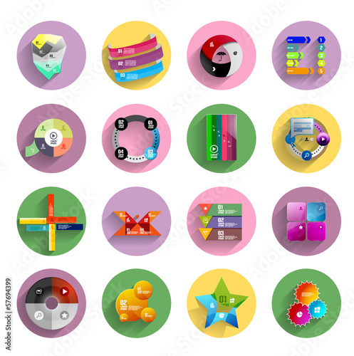 Infographic inside colorful circles. Flat icon set