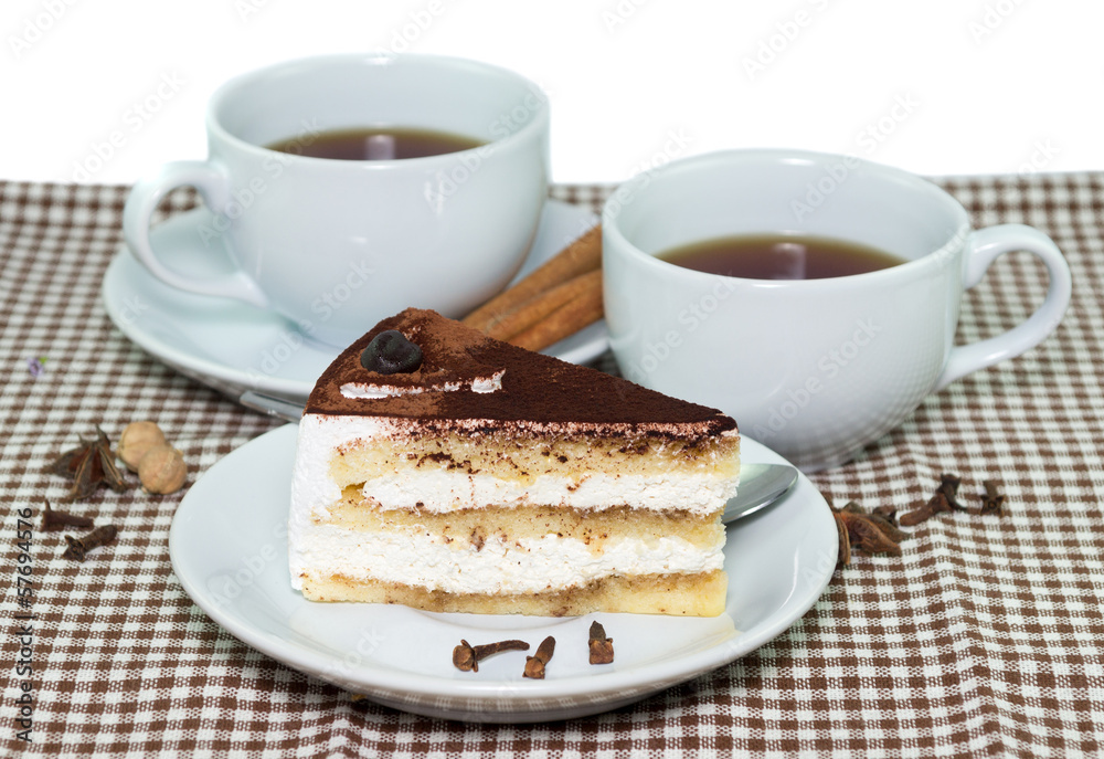 morning cups of tea with the piece of delicious coffee Cake morning cups of tea with the piece of delicious coffee Cake