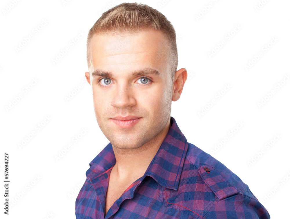Fototapeta premium Closeup portrait of happy smiling young man