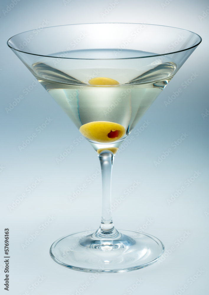 Martini with olive isolated. vermouth