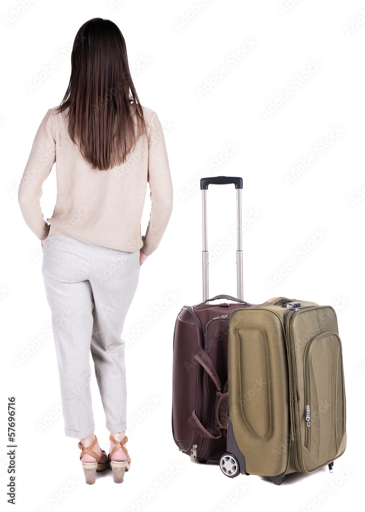 back view of standing young beautiful brunette woman. back view of standing young beautiful brunette woman.