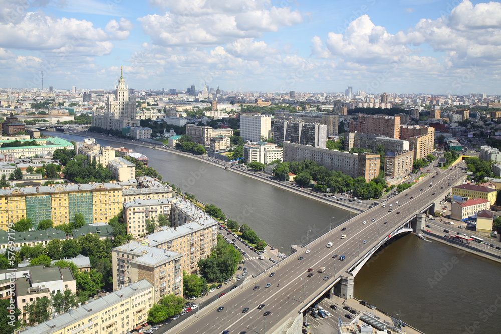 Beautiful view of the cityscape with bridge and river