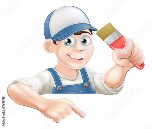 Painter pointing at banner