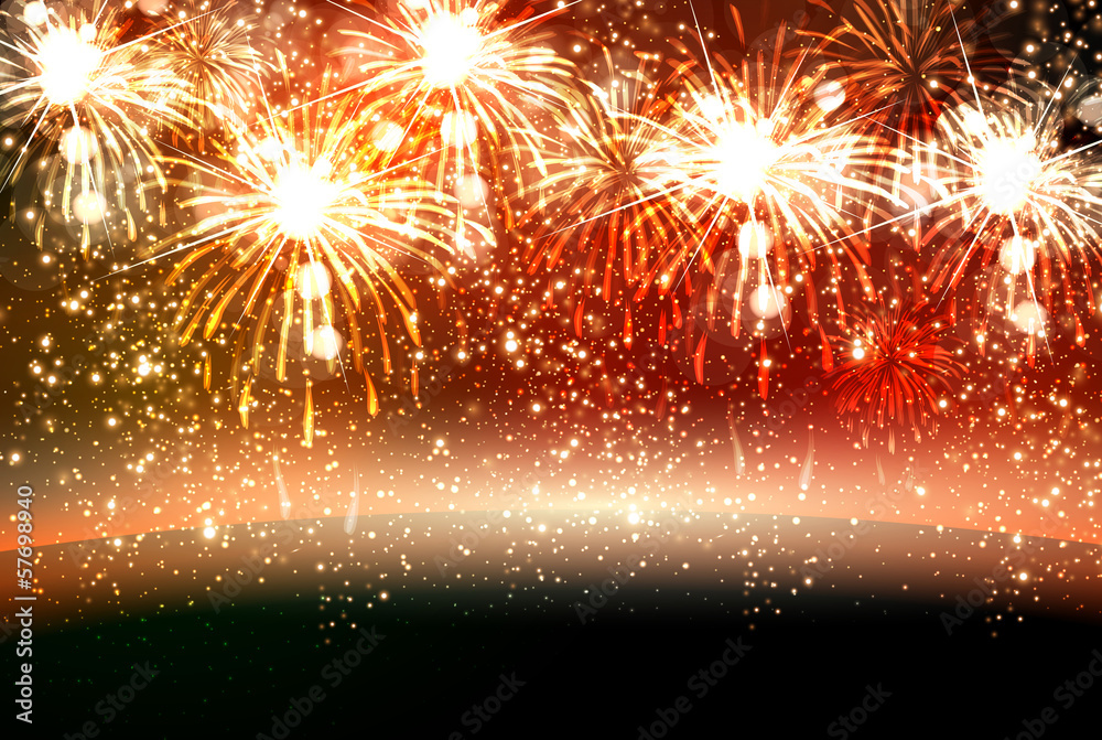 Fototapeta premium Happy New Year and christmas vector celebration fireworks backgr