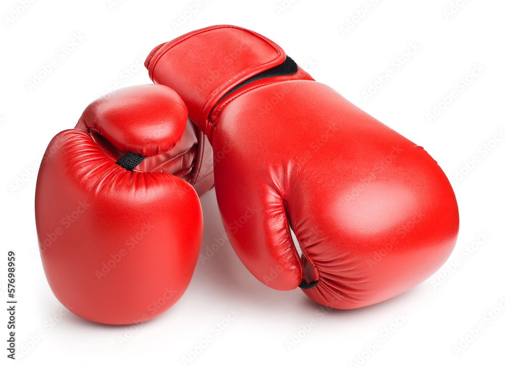 red leather boxing gloves isolated on white