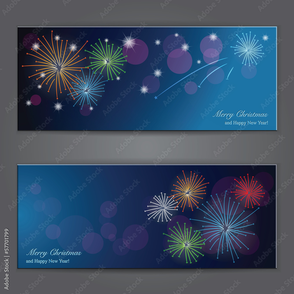Set of Elegant Christmas banners with fireworks.