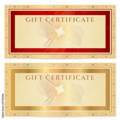 Gift certificate, Voucher, Coupon, Сheque. Gold Guilloche