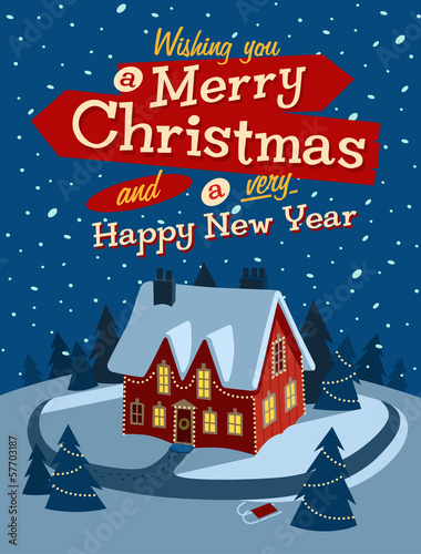 Wallpaper Mural Family house. Merry Christmas illustration. Torontodigital.ca