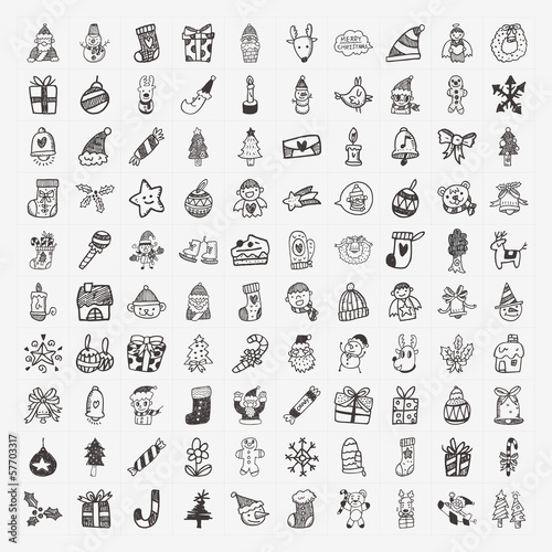 100 Doodle Christmas icon set
