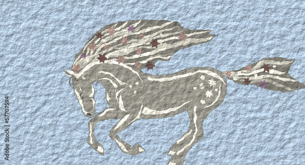 Obraz premium Postcard with a running gray horse