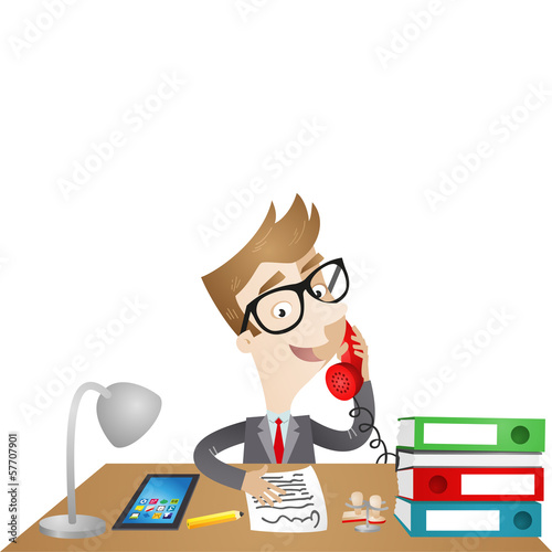 Businessman, desk, telephone call, paperwork