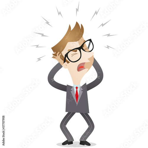 Businessman, driven mad, screaming