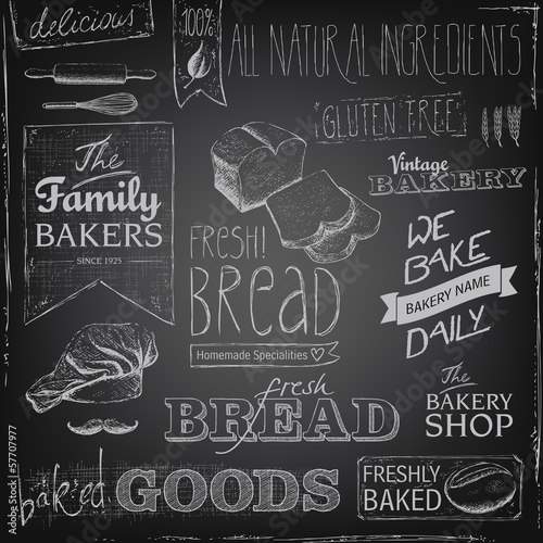 bakery elements on a chalkboard