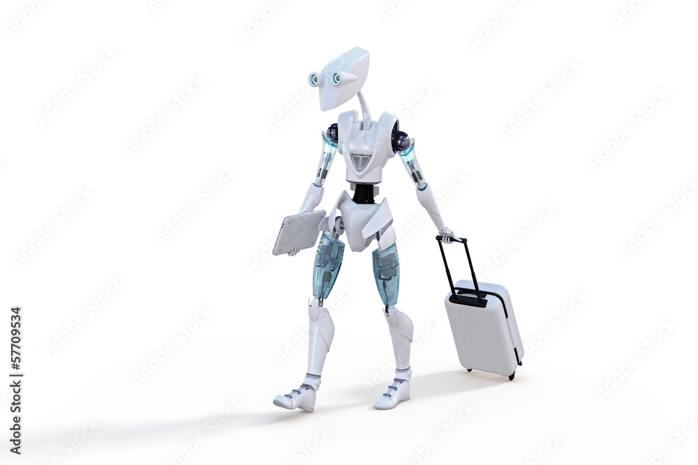 Naklejka premium Robot with Roller Suitcase