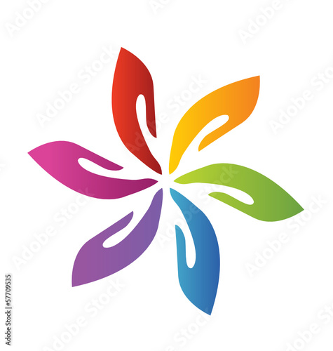 Hands teamwork flower logo vector